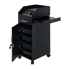 16mm Particle Board, ABS Tray, Wooden Door With Three Air Ducts And Four Drawers, Black Hair Salon Tool Cart