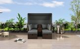 2-Seater Outdoor Patio Daybed Outdoor Double Daybed Outdoor Loveseat Sofa Set with Foldable Awning and Cushions for Garden, Balcony, Poolside, Grey