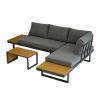 Aluminum Patio Furniture Set, Outdoor L-Shaped Sectional Sofa with Plastic Wood Side Table and Soft Cushion for Backyard Poolside