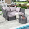 TREXM 2 Piece Outdoor Sunbed and Coffee Table Set, Patio Double Chaise Lounger Loveseat Daybed with Clear Tempered Glass Table for patio