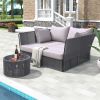 TREXM 2 Piece Outdoor Sunbed and Coffee Table Set, Patio Double Chaise Lounger Loveseat Daybed with Clear Tempered Glass Table for patio