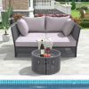 TREXM 2 Piece Outdoor Sunbed and Coffee Table Set, Patio Double Chaise Lounger Loveseat Daybed with Clear Tempered Glass Table for patio