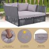 TREXM 2 Piece Outdoor Sunbed and Coffee Table Set, Patio Double Chaise Lounger Loveseat Daybed with Clear Tempered Glass Table for patio