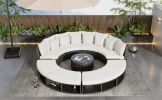 Outdoor Patio Furniture Luxury Circular Outdoor Sofa Set Rattan Wicker Sectional Sofa Lounge Set with Tempered Glass Coffee Table, 6 Pillows, Beige