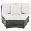 Outdoor Patio Furniture Luxury Circular Outdoor Sofa Set Rattan Wicker Sectional Sofa Lounge Set with Tempered Glass Coffee Table, 6 Pillows, Beige