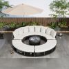 Outdoor Patio Furniture Luxury Circular Outdoor Sofa Set Rattan Wicker Sectional Sofa Lounge Set with Tempered Glass Coffee Table, 6 Pillows, Beige