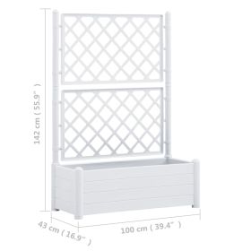 vidaXL Garden Planter with Trellis 100x43x142 cm PP White