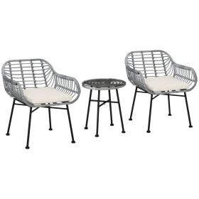 Outsunny 3 Piece Patio Set, Outdoor Bistro Furniture, PE Rattan Wicker Table and Chairs, Cushioned, Hand Woven