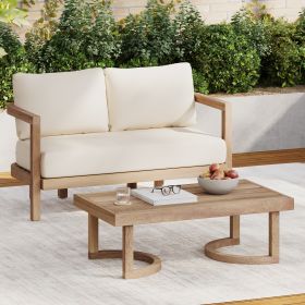 2-Person Outdoor Acacia Wood Patio Seating Group with Cushions and Coffee Table for Porch, Garden, Backyard, Balcony, Brown wash, Beige cushion