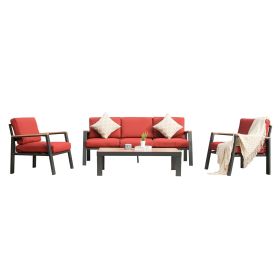 4 Piece Aluminum Outdoor Patio Furniture Set, Modern Outdoor Sectional with Outdoor Patio Coffee Table & 7 Inch Cushion