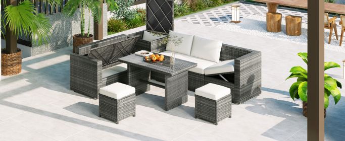 TOPMAX Outdoor 6 Piece All Weather PE Rattan Sofa Set, Garden Patio Wicker Sectional Furniture Set with Adjustable Seat, Storage Box