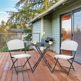 3 Piece Patio Rattan Bistro Set with Round Dining Table and 2 Chairs