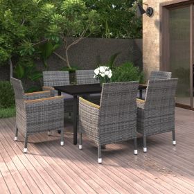 7 Piece Patio Dining Set with Cushions Poly Rattan and Glass