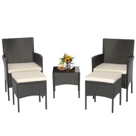 5 Piece Outdoor Wicker Sofa Set with Coffee Table and 2 Ottomans