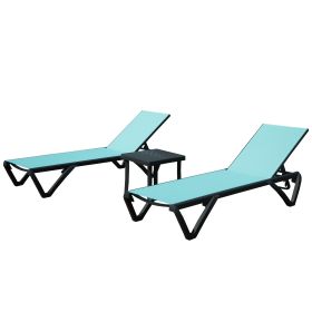 Outdoor Lounge Chair, Aluminum Plastic Patio Chaise Lounge with Side Table & 5 Position Adjustable Backrest & Wheels