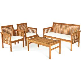 4 Piece Outdoor Acacia Wood Sofa Furniture Set