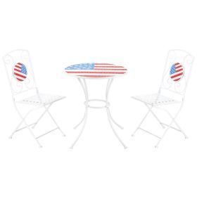 3 Piece Patio Bistro Set, Folding Outdoor Furniture with USA Mosaic Table and Chairs, Portable Metal Frames for 4th of July, Balcony, Backyard