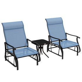 Outsunny 3 Piece Outdoor Gliders Set Bistro Set with Steel Frame, Tempered Glass Top Table for Patio, Garden, Backyard, Lawn, Light Blue