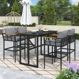 U-Style Steel Outdoor Dining Set with Acacia Wood Armrest Suitable For Patio, Balcony Or Backyard