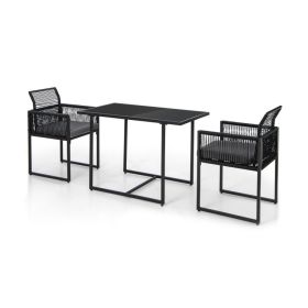 3 Piece Outdoor Dining Set with Folding Backrest and Seat Cushions