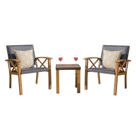 Patio Bistro Set 3 Piece Wood Grain Aluminum Wicker Padded Porch Chairs, Coffee Table