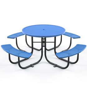 Round Outdoor Steel Picnic Table 46" blue, with umbrella pole, Blue