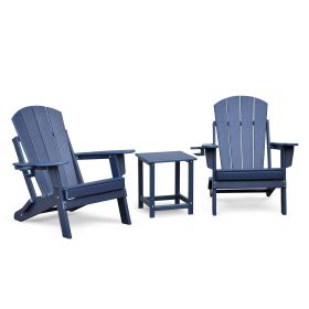 Folding Outdoor Adirondack 2 Chairs and Table Set, HDPE All-weather Folding Fire Pit Chair