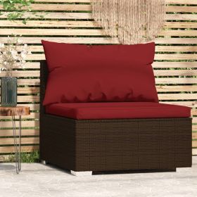 Patio Middle Sofa with Cushions Brown Poly Rattan