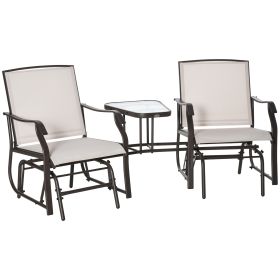 Outsunny Outdoor Glider Chairs with Coffee Table, Patio 2 Rocking Chairs Swing with Breathable Sling for Backyard, Garden, and Porch