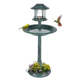 51x51x106cm Plastic Round Birdbath with Solar Light Dark Green