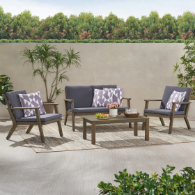 Temecula Outdoor Acacia Wood 4-Seater Chat Set - Gray Finish + Dark Gray Cushion