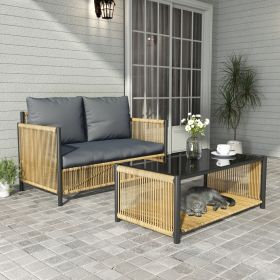 New Comming Outdoor PE Brown Wicker 2 piece Sofa with Gray Cushion and Table Set