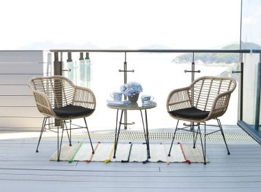 St. Lucia 3 Piece Casual Outdoor Set Natural with Navy Blue Cushion