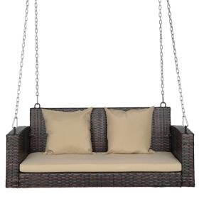 49" Brown Gradient Rattan Beige Cushion Rattan Swing Chair(Swing frames not included)