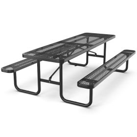 96" Expanded Metal Rectangular Picnic Table, Black