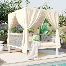 U-Style Outdoor Patio Sunbed with Curtains, High Comfort, Suitable for Multiple Scenarios