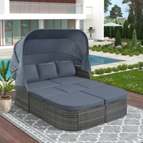 U-STYLE Outdoor Patio Furniture Set Daybed Sunbed with Retractable Canopy Conversation Set Wicker Furniture (As same as WY000281AAE) (Color: as Pic)