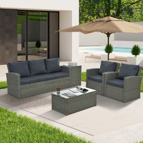 Patio Furniture, Outdoor Furniture, Seasonal PE Wicker Furniture, 5 Set Wicker Furniture With Tempered Glass Table Top (Color: as Pic)