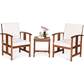 3 Piece Solid Wood Outdoor Patio Sofa Furniture Set (Color: White)