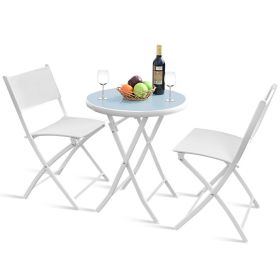 3 Piece Patio Folding Bistro Set for Balcony or Outdoor Space (Color: White)