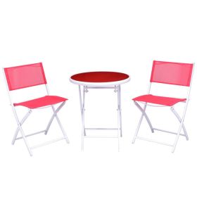 3 Piece Patio Folding Bistro Set for Balcony or Outdoor Space (Color: Red)