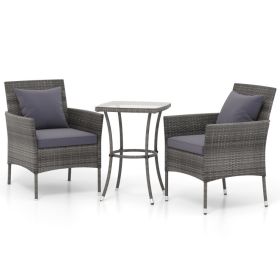 3 Piece Patio Furniture Set with Cushioned Patio Chairs and Tempered Glass Coffee Table (Color: Gray)