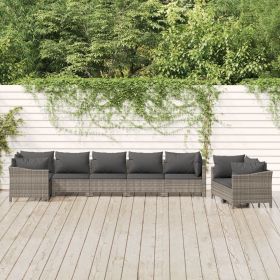 8 Piece Patio Lounge Set with Cushions Gray Poly Rattan (Color: Gray)