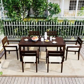 Acacia Wood Outdoor Dining Table And Chairs Suitable For Patio; Balcony Or Backyard (Color: Dark Brown)