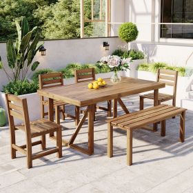 U-Style High-quality Acacia Wood Outdoor Table and Chair Set, Suitable for Patio, Balcony, Backyard (Color: as Pic)