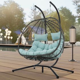 2-Person Egg Chair with Stand, Swing Chair, Patio Wicker Hanging Egg Chair, Hanging Basket Chair with Stand for Bedroom, Living Room, Balcony (Color: as Pic)