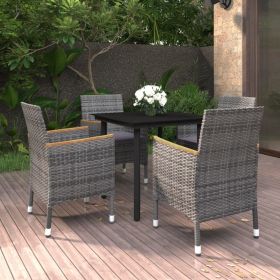 5 Piece Patio Dining Set with Cushions Poly Rattan and Glass (Color: Gray)