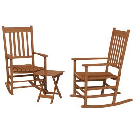 Outsunny Outdoor Rocking Chair Set of 2 with Side Table, Patio Wooden Rocking Chair with Smooth Armrests, High Back for Garden, Balcony, Porch (Color: as Pic)