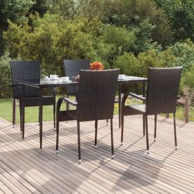 5 Piece Patio Dining Set Black Poly Rattan (Color: Black)