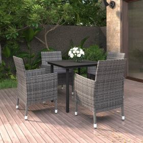 5 Piece Patio Dining Set with Cushions Poly Rattan and Glass (Color: Grey)